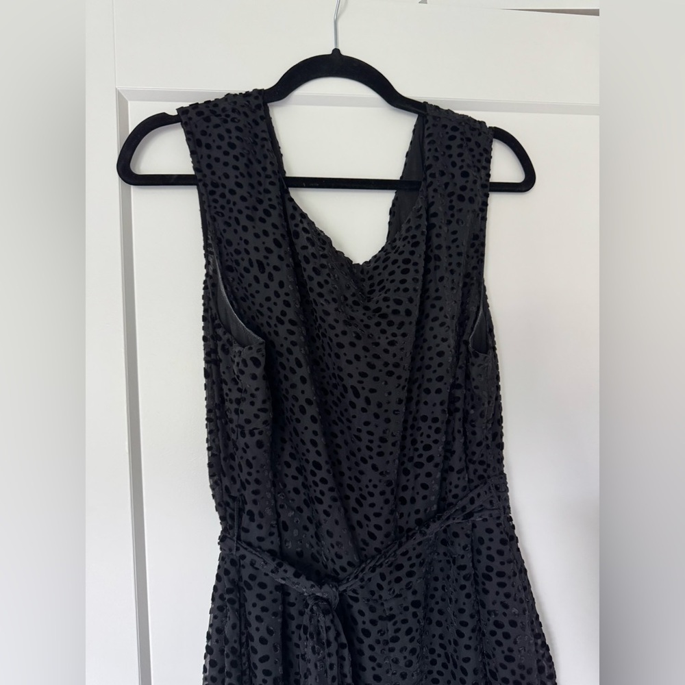 Boden Elegant Black Sleeveless Wide Leg Jumpsuit Velvet Polkadot Size 16/18R